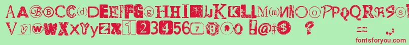 DistressedRansomNote Font – Red Fonts on Green Background