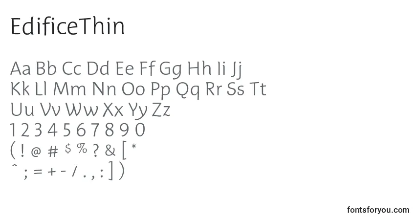 Czcionka EdificeThin – alfabet, cyfry, specjalne znaki
