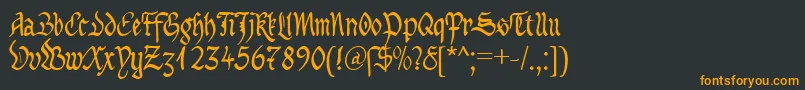 MaBastardAnglicanaDb-Schriftart – Orangefarbene Schriften auf schwarzem Hintergrund