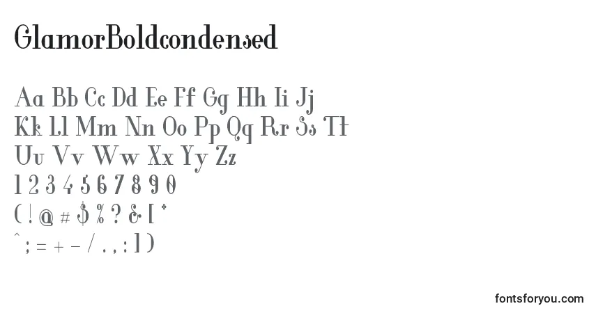 A fonte GlamorBoldcondensed – alfabeto, números, caracteres especiais