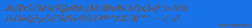 Weitere Informationen zur SfFoxboroScriptExtendedItalic-Schriftart SfFoxboroScriptExtendedItalic-Schriftart – Braune Schriften auf blauem Hintergrund