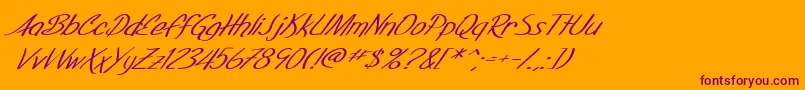 Weitere Informationen zur SfFoxboroScriptExtendedItalic-Schriftart SfFoxboroScriptExtendedItalic-Schriftart – Violette Schriften auf orangefarbenem Hintergrund