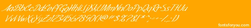 SfFoxboroScriptExtendedItalic-Schriftart – Weiße Schriften auf orangefarbenem Hintergrund