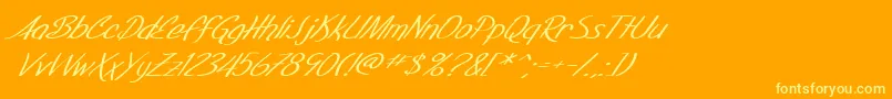 Weitere Informationen zur SfFoxboroScriptExtendedItalic-Schriftart SfFoxboroScriptExtendedItalic-Schriftart – Gelbe Schriften auf orangefarbenem Hintergrund