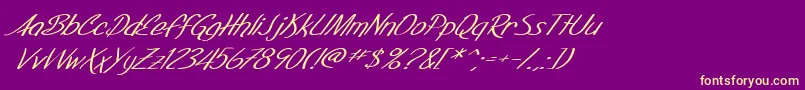 Fonte SfFoxboroScriptExtendedItalic – fontes amarelas em um fundo roxo