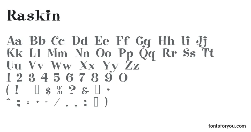 A fonte Raskin – alfabeto, números, caracteres especiais