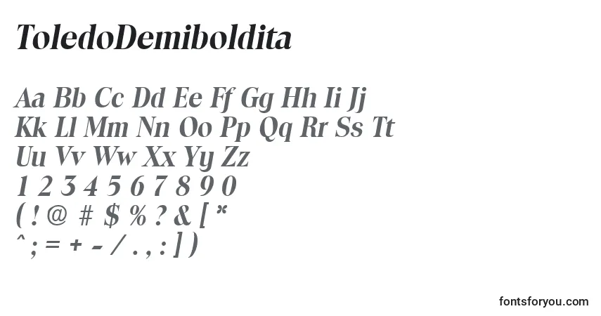 Czcionka ToledoDemiboldita – alfabet, cyfry, specjalne znaki