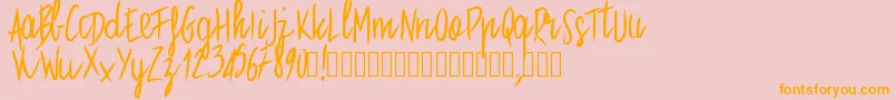 フォントPwstraight – オレンジの文字がピンクの背景にあります。