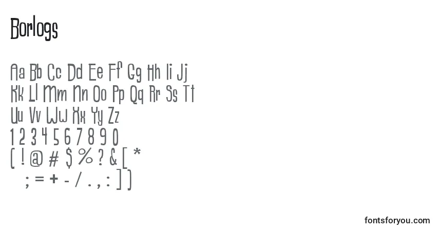A fonte Borlogs – alfabeto, números, caracteres especiais
