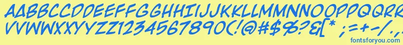 フォントRooftopRunItalic – 青い文字が黄色の背景にあります。