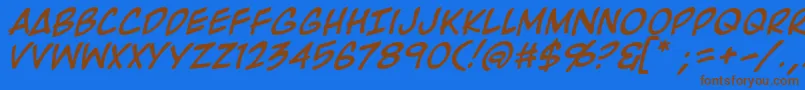 フォントRooftopRunItalic – 茶色の文字が青い背景にあります。