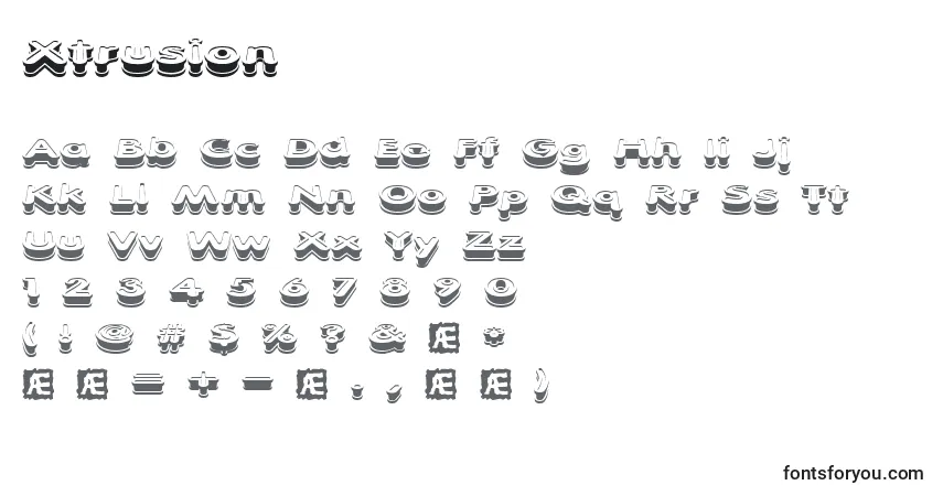 Schriftart Xtrusion – Alphabet, Zahlen, spezielle Symbole