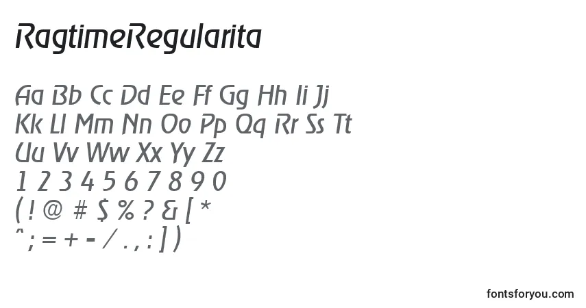 RagtimeRegularita-fontti – aakkoset, numerot, erikoismerkit