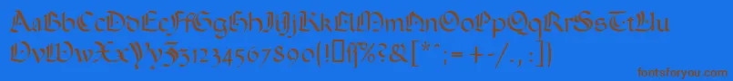 フォントOphelia – 茶色の文字が青い背景にあります。