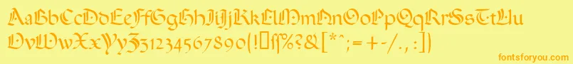 フォントOphelia – オレンジの文字が黄色の背景にあります。