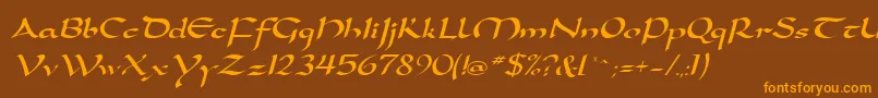 SamovarSsiItalic-Schriftart – Orangefarbene Schriften auf braunem Hintergrund