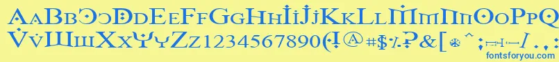 フォントFireOfYsgardWide – 青い文字が黄色の背景にあります。