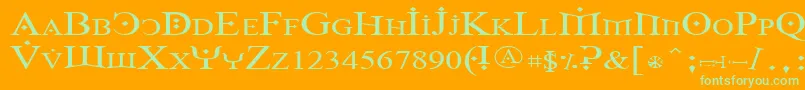 FireOfYsgardWide-Schriftart – Grüne Schriften auf orangefarbenem Hintergrund