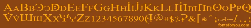 フォントFireOfYsgardWide – オレンジ色の文字が茶色の背景にあります。