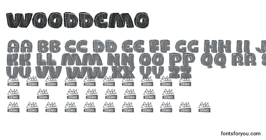 Czcionka WoodDemo – alfabet, cyfry, specjalne znaki