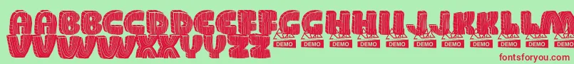 WoodDemo-Schriftart – Rote Schriften auf grünem Hintergrund