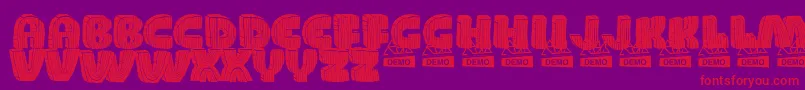 WoodDemo-Schriftart – Rote Schriften auf violettem Hintergrund