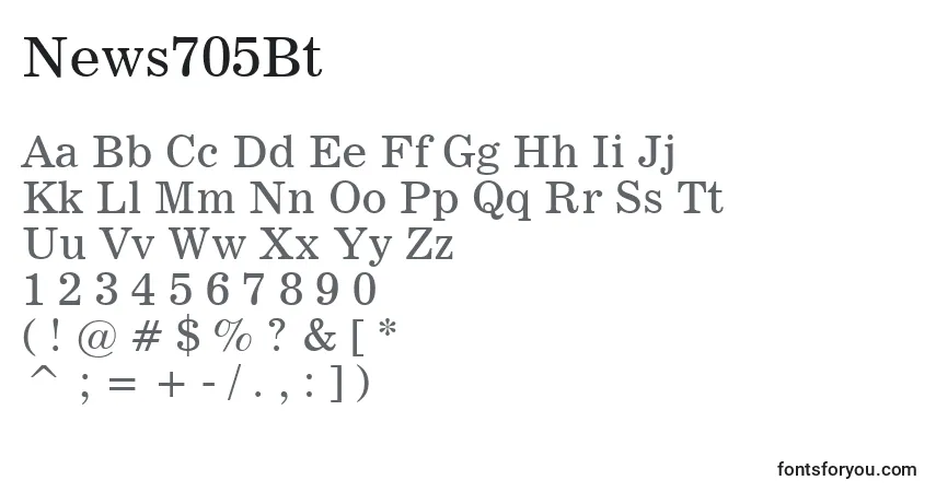 Шрифт News705Bt – алфавит, цифры, специальные символы