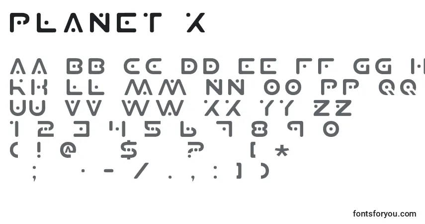 Czcionka Planet X – alfabet, cyfry, specjalne znaki