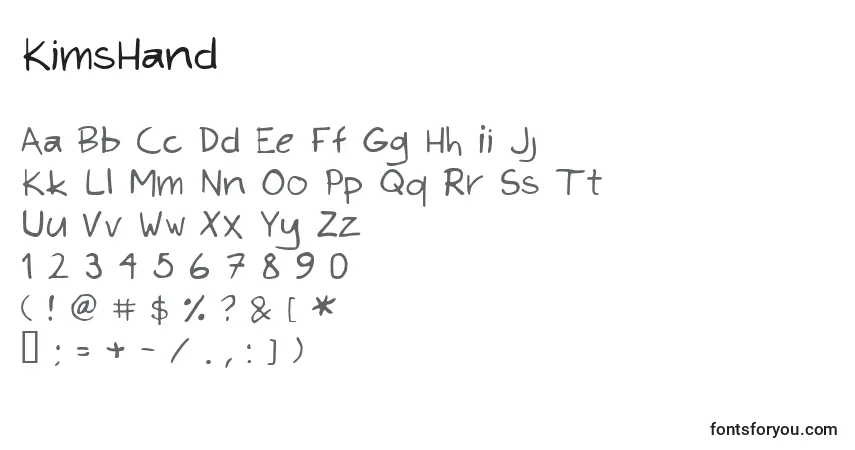 A fonte KimsHand – alfabeto, números, caracteres especiais