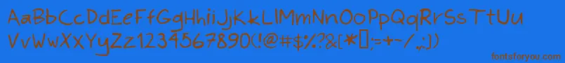 KimsHand-Schriftart – Braune Schriften auf blauem Hintergrund