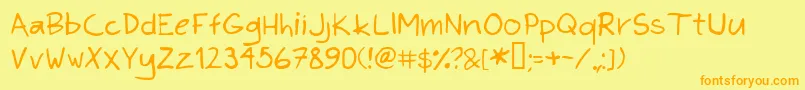 フォントKimsHand – オレンジの文字が黄色の背景にあります。