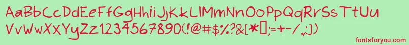 KimsHand Font – Red Fonts on Green Background