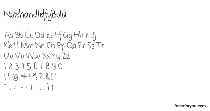 A fonte NotehandleftyBold – alfabeto, números, caracteres especiais