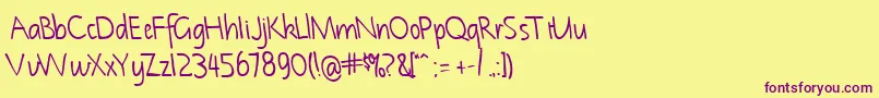 NotehandleftyBold Font – Purple Fonts on Yellow Background