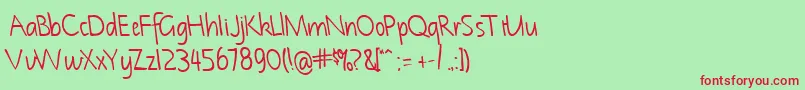 NotehandleftyBold Font – Red Fonts on Green Background