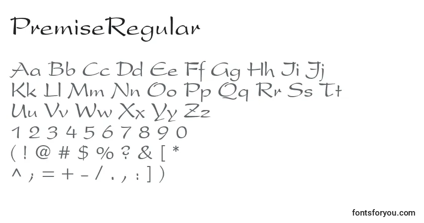 Czcionka PremiseRegular – alfabet, cyfry, specjalne znaki