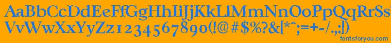 CasablancaantiqueMediumRegular-Schriftart – Blaue Schriften auf orangefarbenem Hintergrund