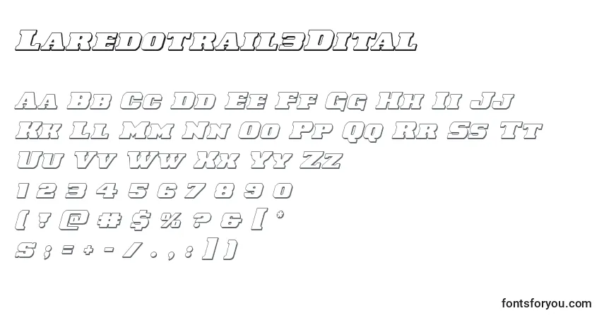Schriftart Laredotrail3Dital – Alphabet, Zahlen, spezielle Symbole