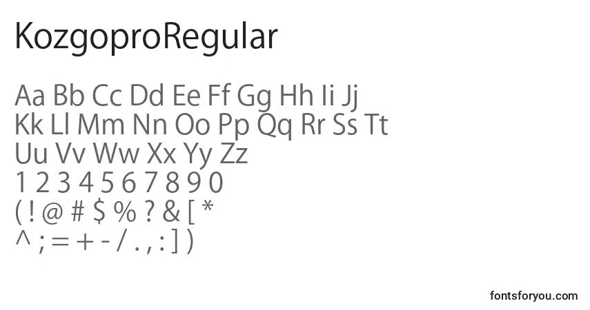 A fonte KozgoproRegular – alfabeto, números, caracteres especiais