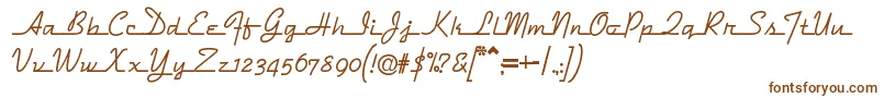 フォントDymaxionscript – 白い背景に茶色のフォント