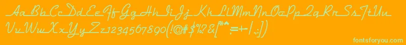 フォントDymaxionscript – オレンジの背景に緑のフォント