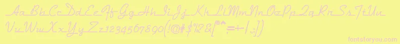 Dymaxionscript Font – Pink Fonts on Yellow Background