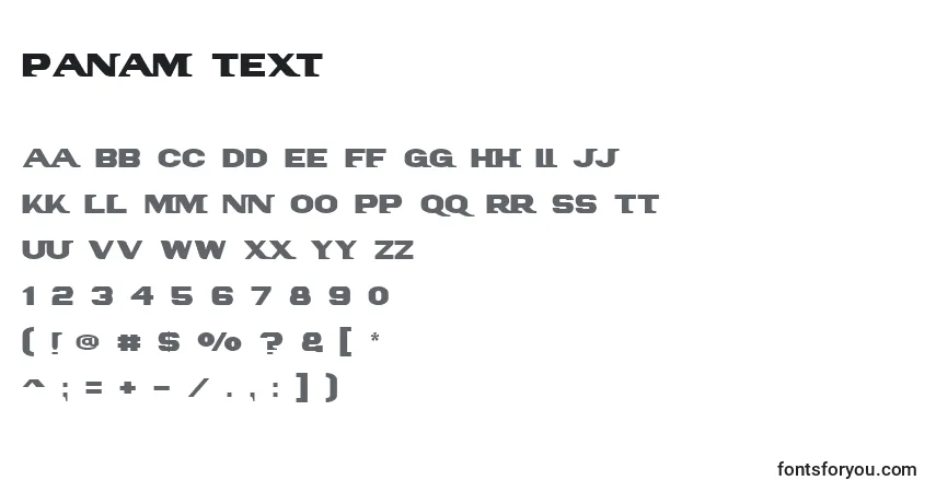 Schriftart Panam Text – Alphabet, Zahlen, spezielle Symbole