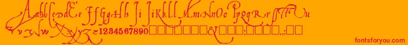 Ludovico-Schriftart – Rote Schriften auf orangefarbenem Hintergrund