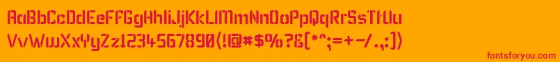 KarismaStencil-Schriftart – Rote Schriften auf orangefarbenem Hintergrund