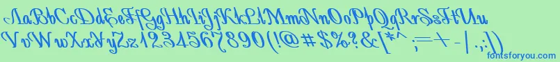 AntidecorBoldItalic-Schriftart – Blaue Schriften auf grünem Hintergrund