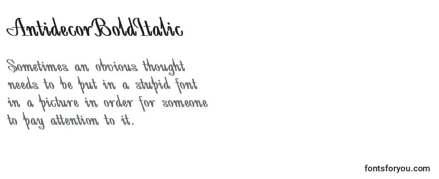 Schriftart AntidecorBoldItalic