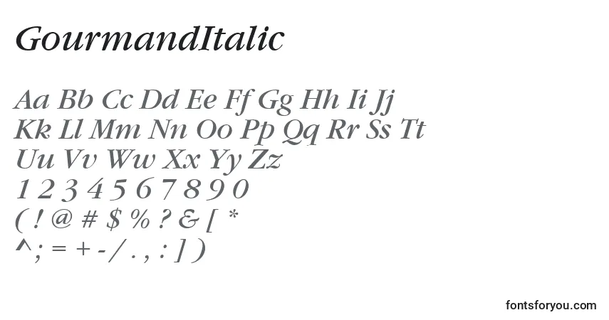 Schriftart GourmandItalic – Alphabet, Zahlen, spezielle Symbole