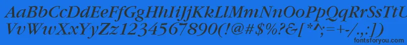 Fonte GourmandItalic – fontes pretas em um fundo azul