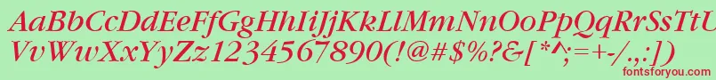 GourmandItalic Font – Red Fonts on Green Background